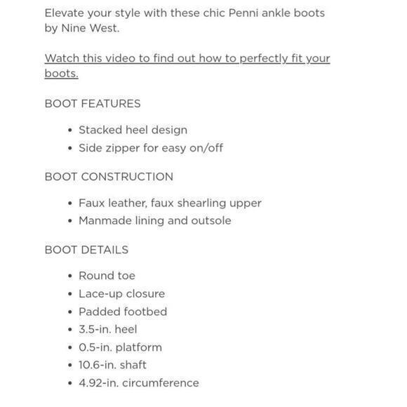 NEW NINE WEST Boots Chunky Heel Size 9.5 Ankle Combat Sherpa Faux‎ Vegan Leather - Picture 8 of 9